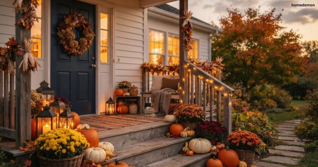 Small Front Porch Fall Decorating Ideas on a Budget (Easy Autumn Curb Appeal)