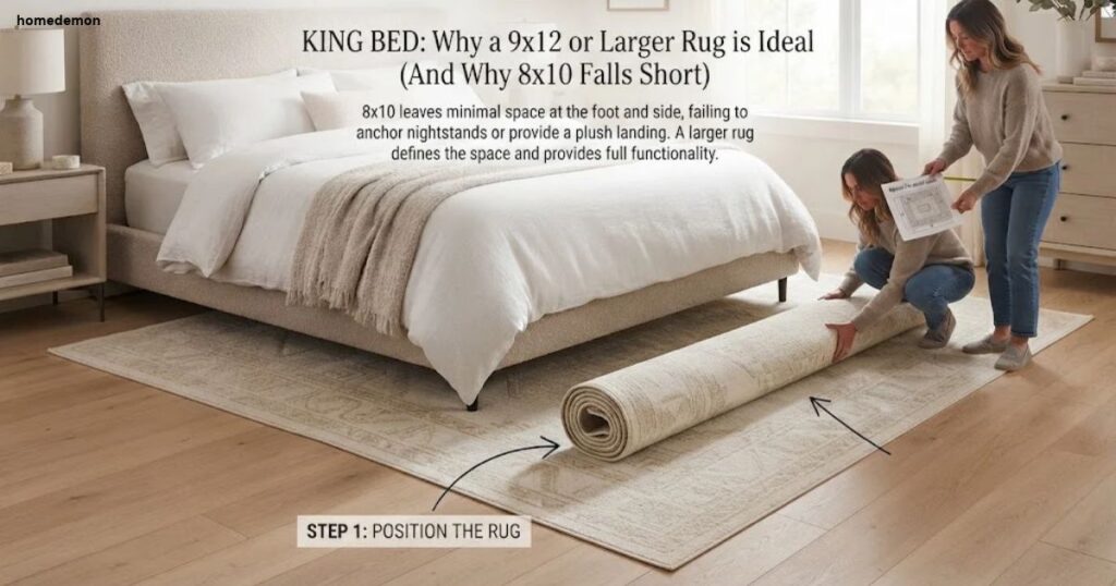 King Bed Rug Placement: Why 8x10 Usually Falls Short