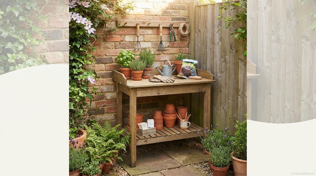 Compact Outdoor Potting Table for Tight Corners